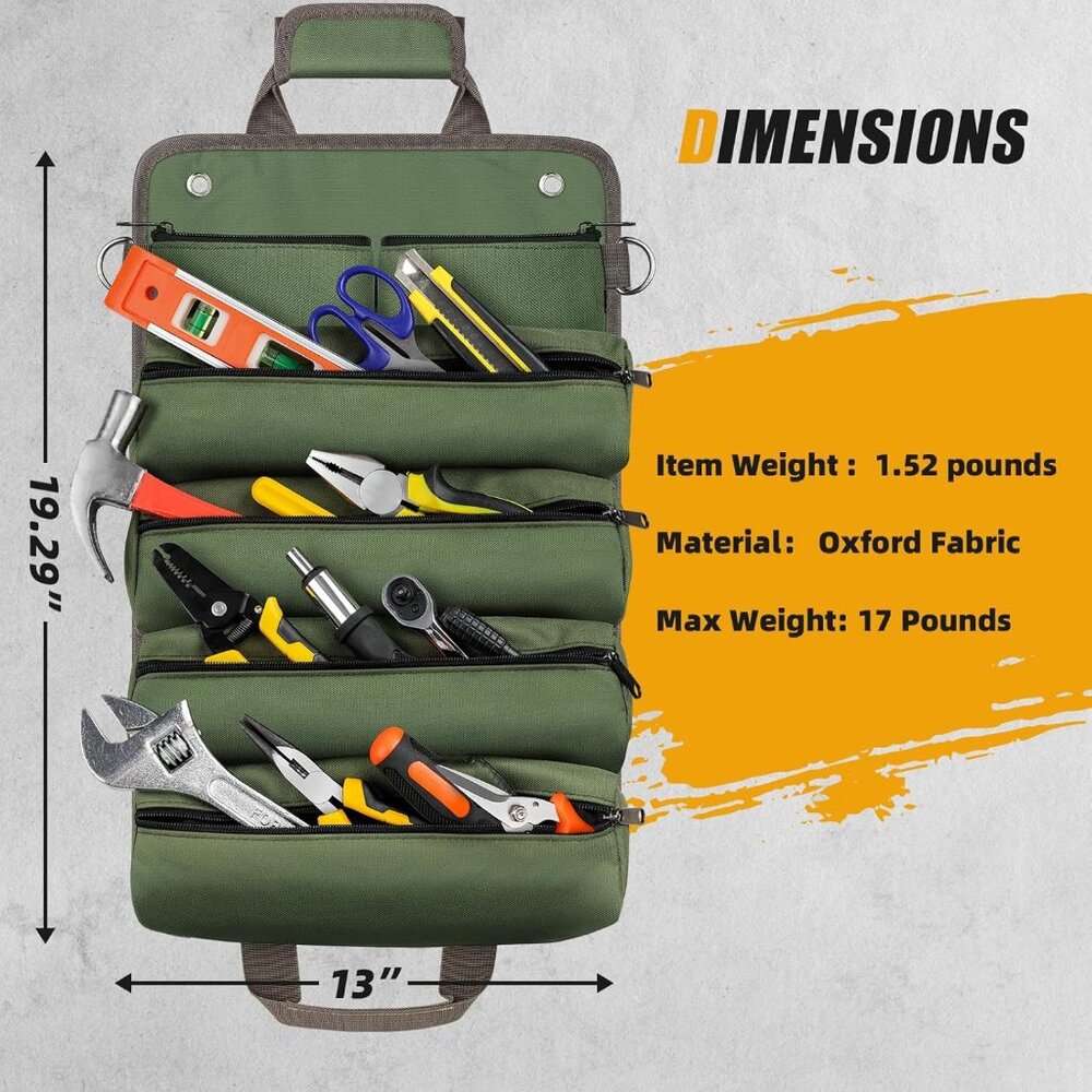 Tool Bag Roll Up, Heavy Duty Portable Soft Tool Storage, Foldable Empty Rollup O - Picture 2 of 6